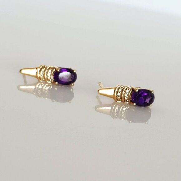 Amethyst Earrings 14K Gold Plated - Picture 2 of 11
